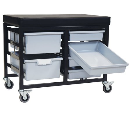 STORWERKS StorBenchSeat w/Cushioned Seat and 6 Storsystem Trays and Bins-Gray CE2109DGGC-4S2DLG